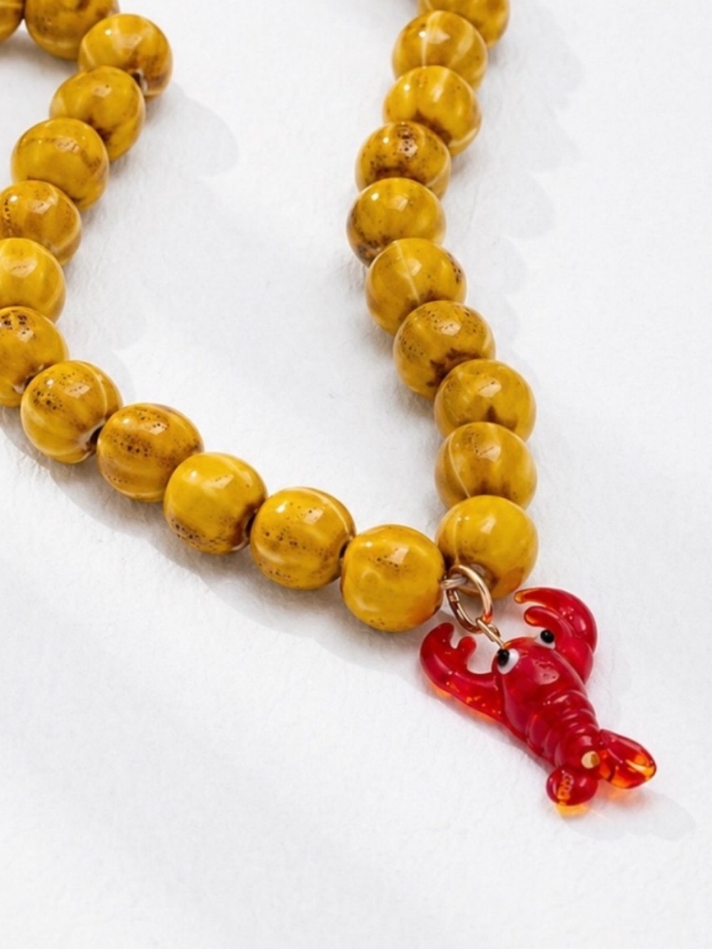 New! Coastal Red Lobster Yellow Glass Bead Charm Dopamine Necklace (4025) NWOT